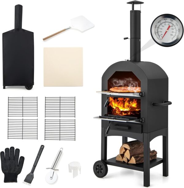 Four à Pizza Extérieur GYMAX 162CM avec Accessoires Complets